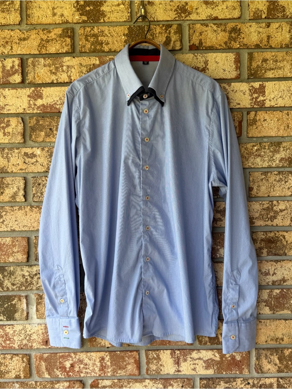 Men’s David Hamilton Dress Shirt Size XXL Blue White Pinstripe Excellent!